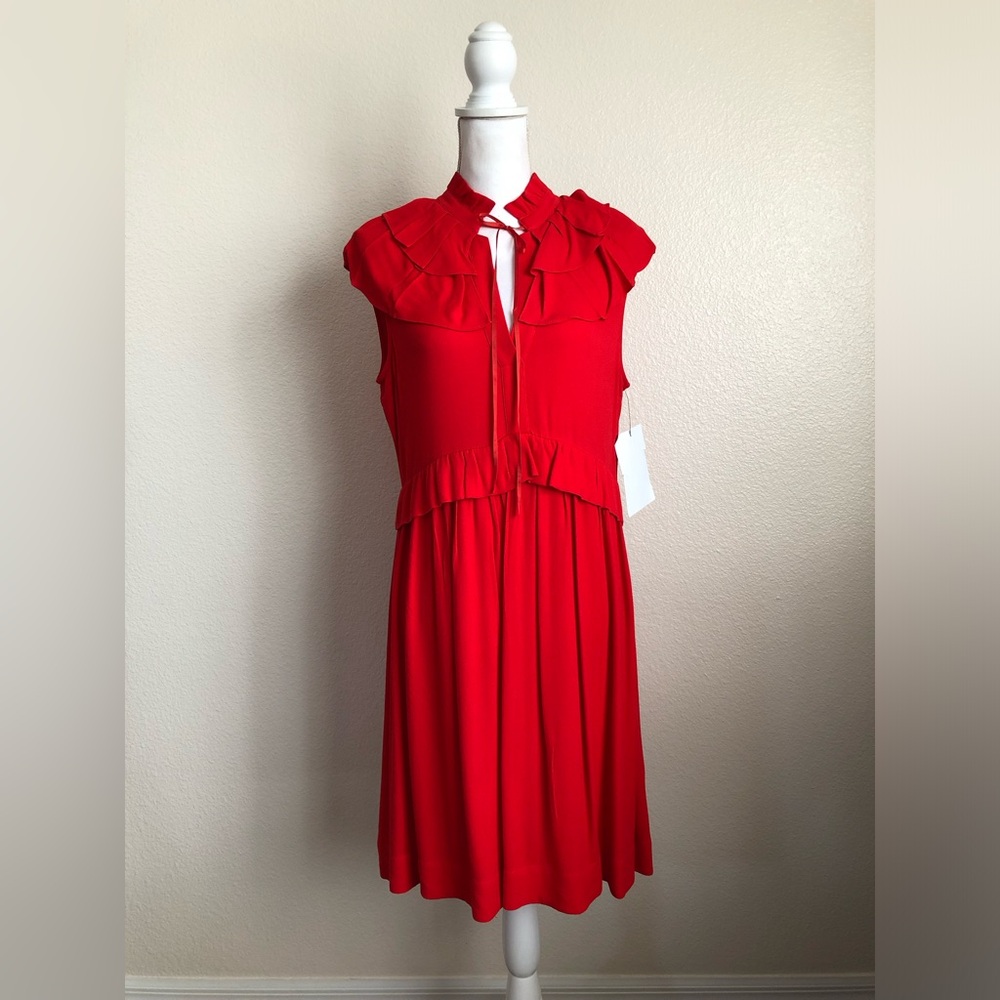 Maje NEW Rutta Dress With Cape Ruffled Crepe Red Mini Preppy Cap Sleeve